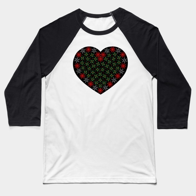 Red and white snowflakes fancy heart Baseball T-Shirt by Nano-none